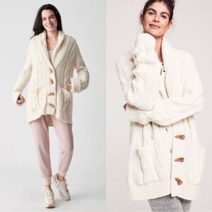 Faherty Winter Frost Cable Knit Toggle Cardigan in Superfine Alpaca